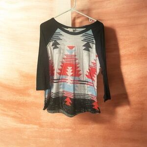 L&B Black and Red Geometric 3/4 Sleeve Top